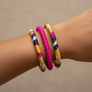 Pink And Blue Bangles Three Set